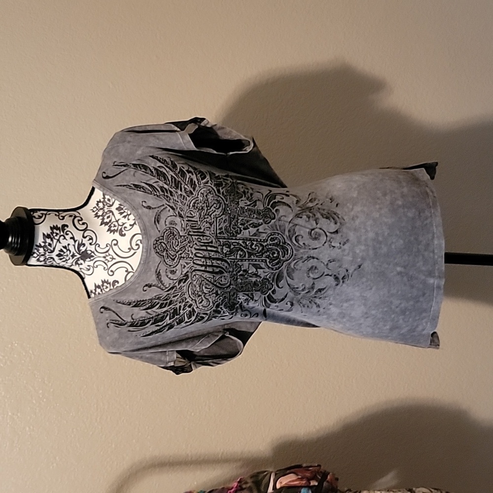 Affliction - Blouse with sexy mesh on shoulders and sleeves - Medium, but runs L